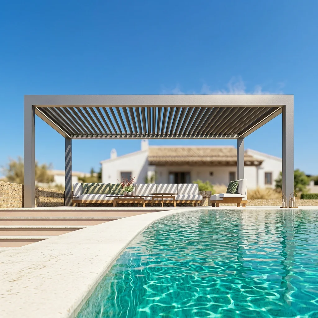 Villa Luxury Outdoor Party Pavilion Affordable Rectangular Aluminum Pergola Adjustable Blinds Rainproof and Sunshade Gazebo
