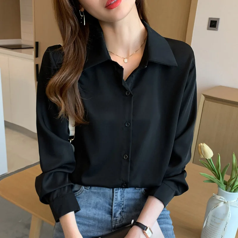 Autumn New Korean Version Vintage Minimalist Shirt Women Clothing Fashion Solid Long Sleeve Blouses Office Lady Solid Career Top