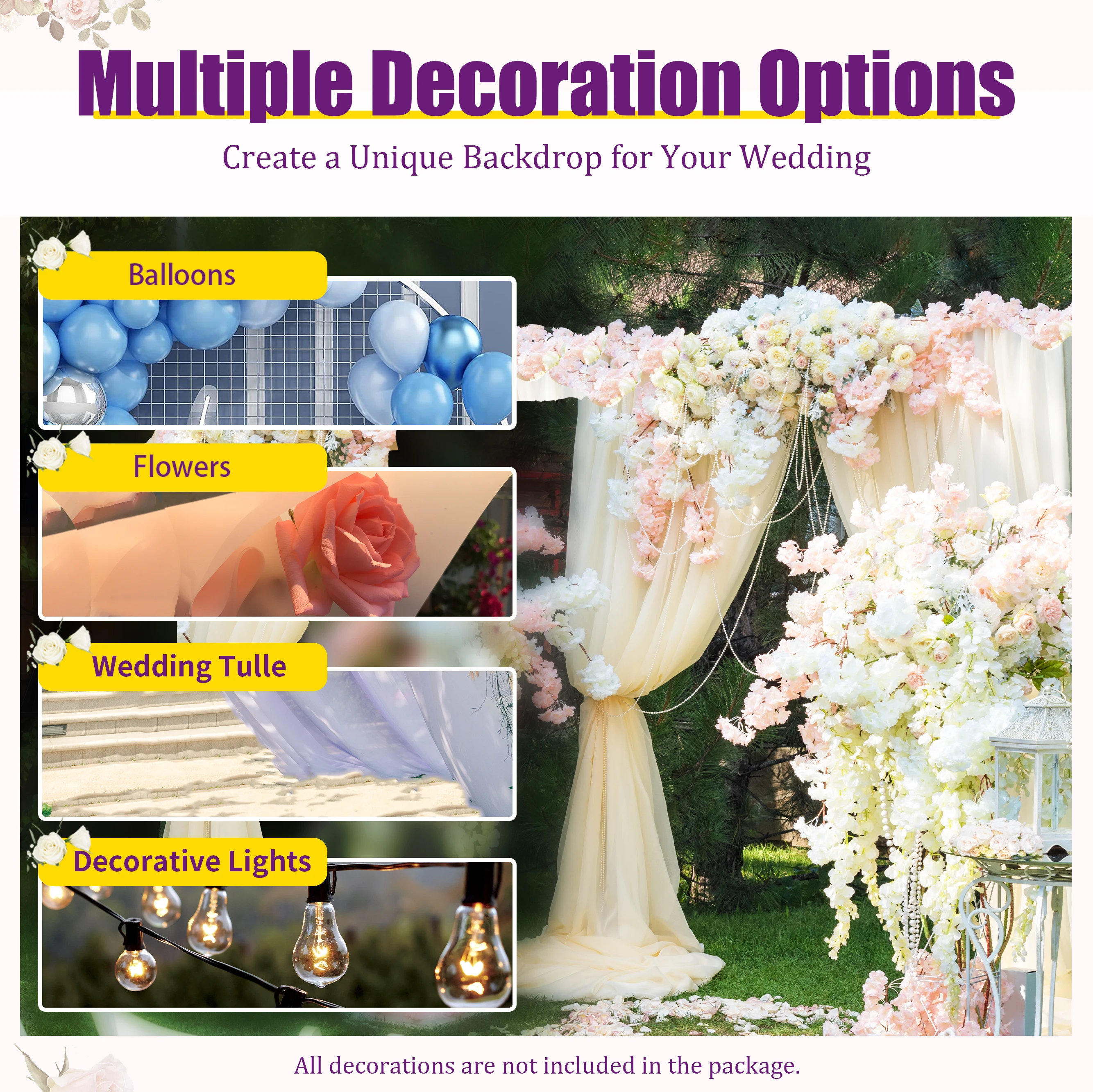 

Silver Metal Wedding Flower Stand Adjustable Height & Length 19.69*9.84ft, Wedding Rectangular Backdrop Decoration Stand