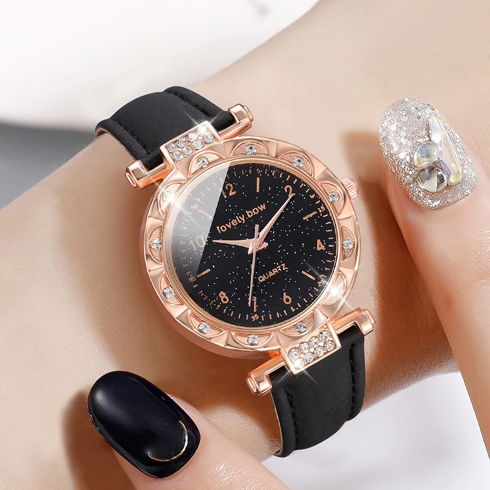 1PCS Simple Luxury Leather Strap Watch Black Casual Fashion Quartz Watch Is The Perfect Gift For Her (No Box)