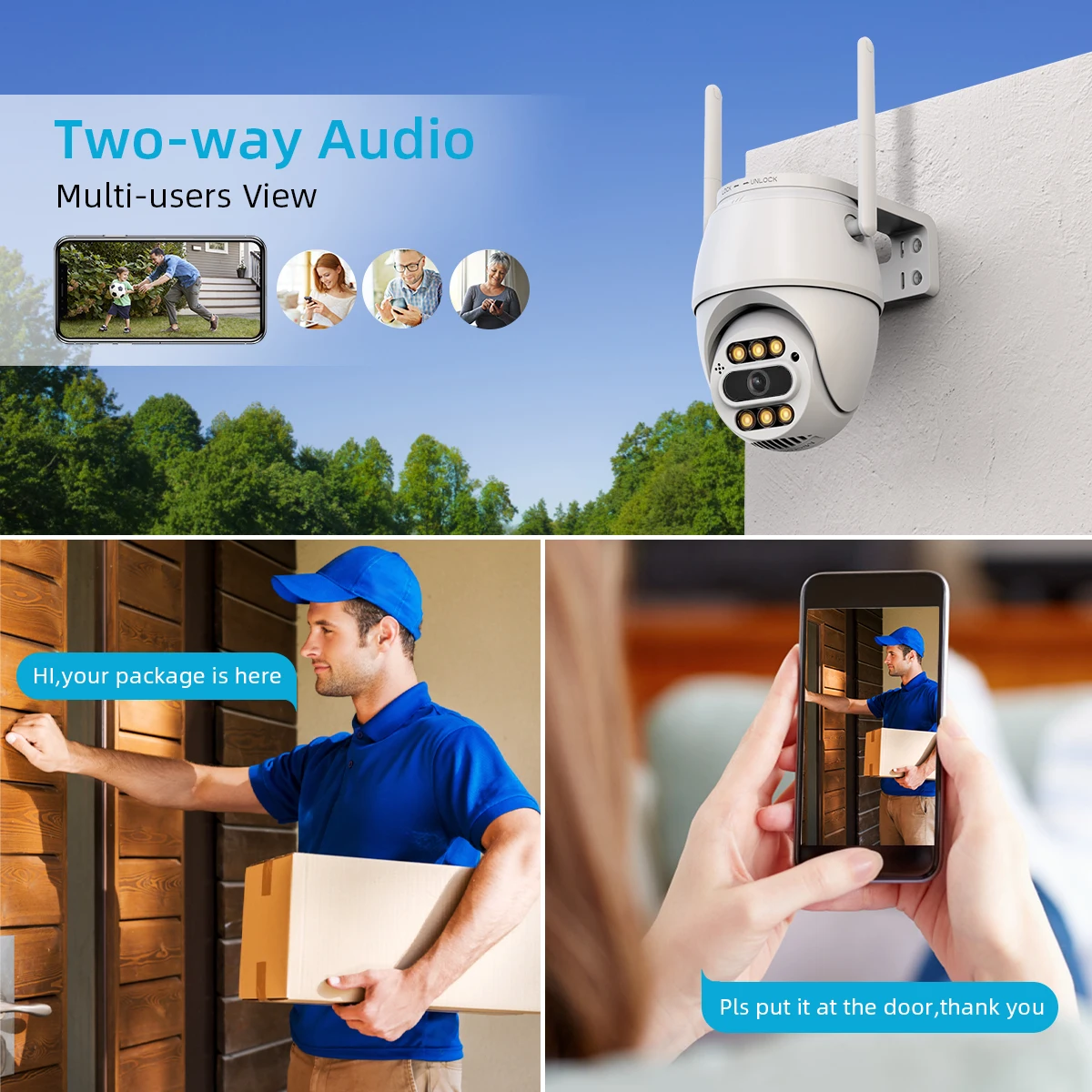 4MP WiFi PTZ Camera 2K AI Human Detection Home Color Night CCTV Security IP Cam Two Way Audio Outdoor Video Surveillance Camera