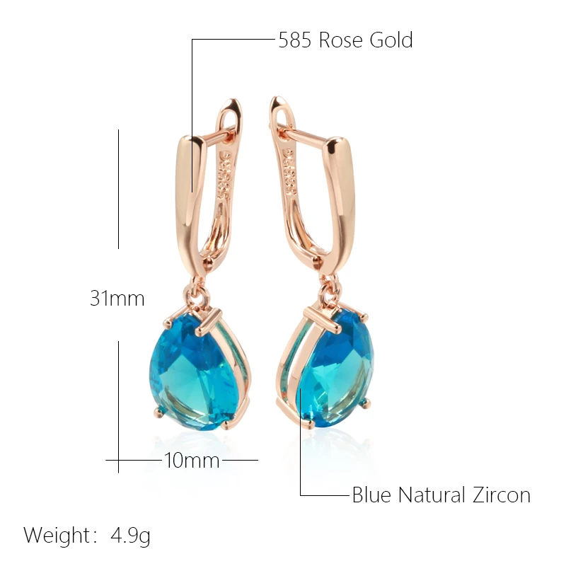 JULYDREAM Luxury Large Drop Shape Sea Blue Zircon Earrings 585 Gold Color Women Dangle Accessories Party Personality Jewelry