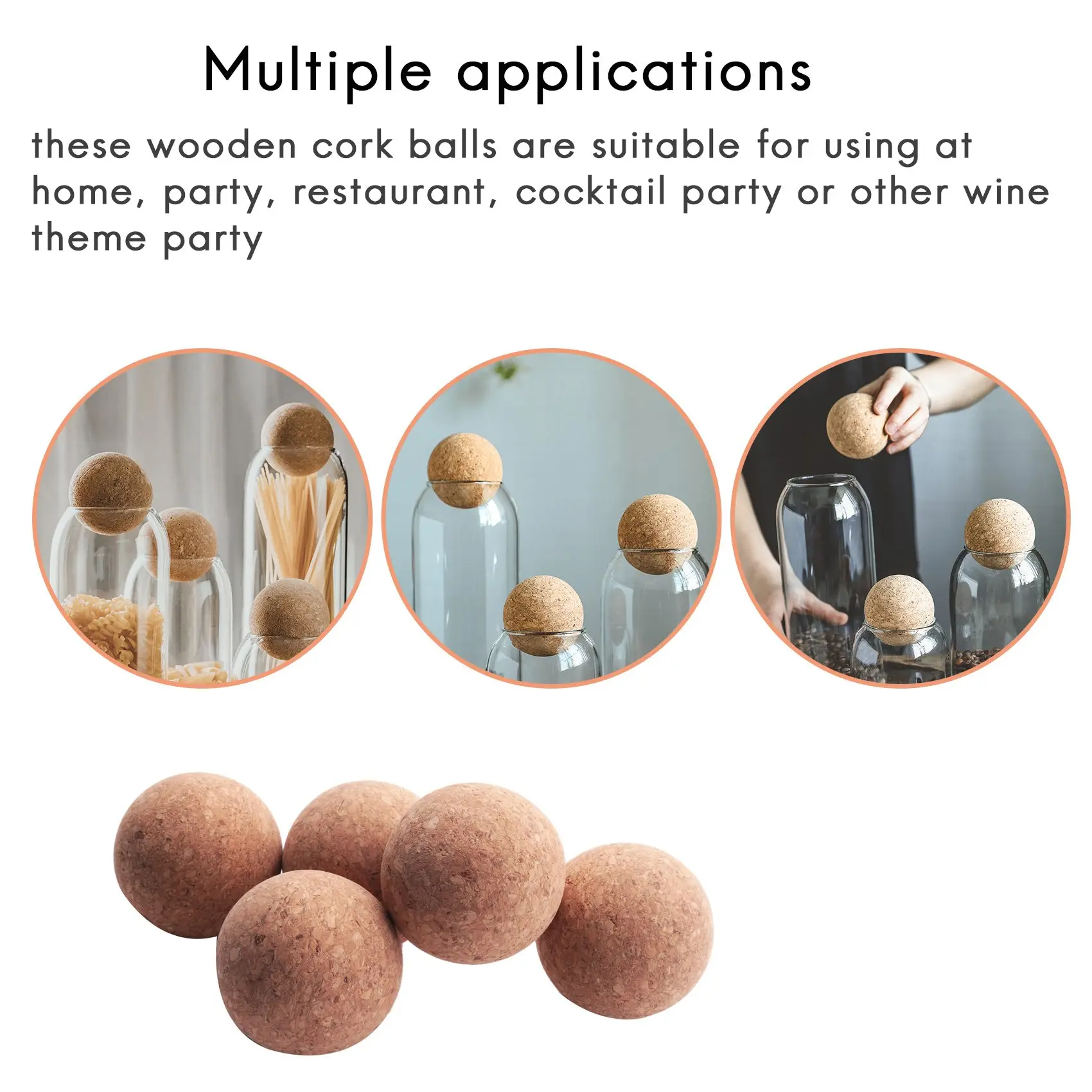 5 Pieces Wine Cork Ball Wooden Cork Ball Stopper for Wine Decanter Carafe Bottle Replacement (2.36 Inch/ 6 cm)