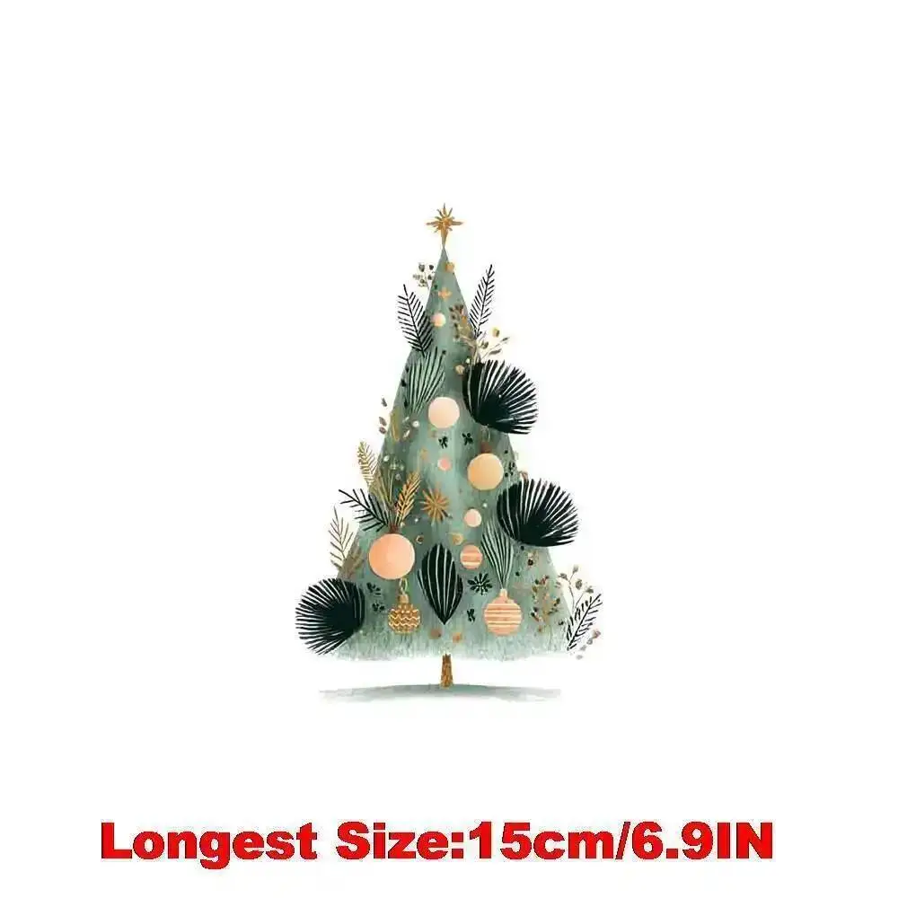 15cm Cartoon Winter Christmas Holiday Xmas Tree Iron On Transfer Stickers Diy DTF Heat Transfer Sticker T-shirt Clothes Decals