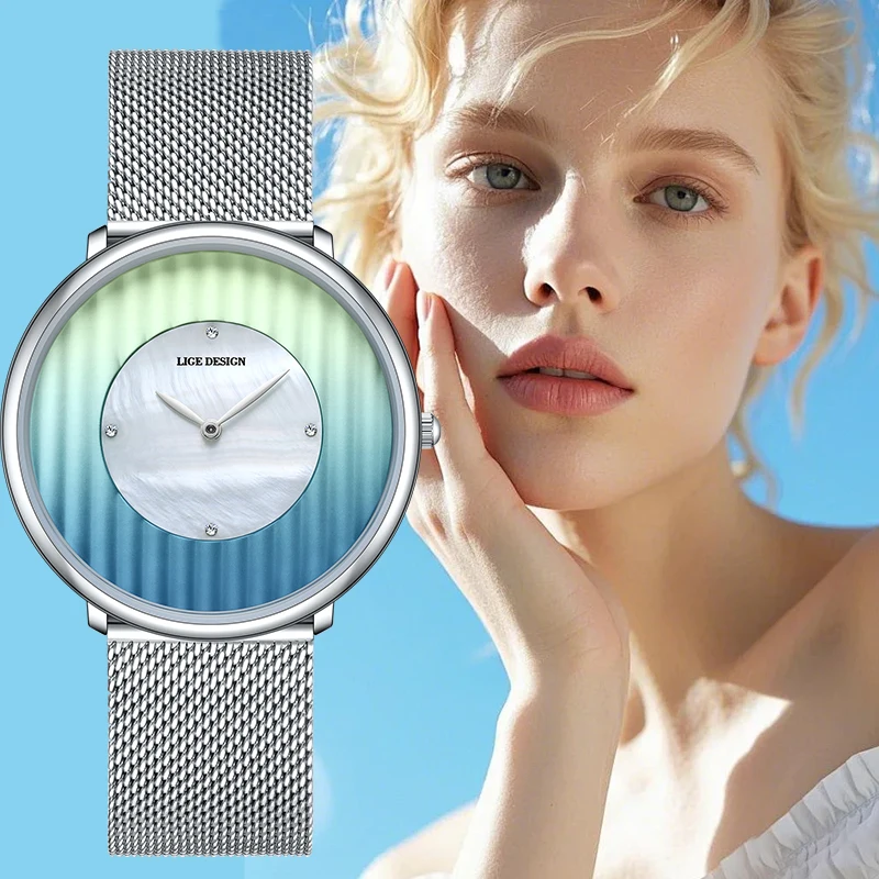 New Fashionable Women Watch LIGE Top Brand Luxury Original Quartz Classic Stainless Steel Mesh Belt Ladies Dress Watches for Man