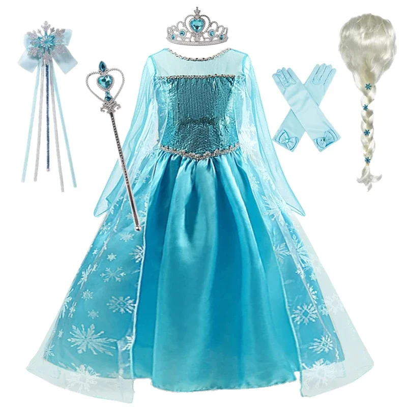 Elsa Princess Costume for Girls 2024 New Cosplay Carnival Party Dress Up 3-10Y Kids Birthday Children Prom Gown Summer Vestidos