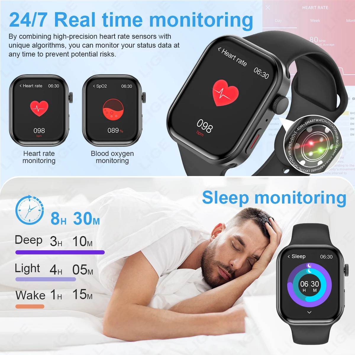 2.01"HD Full Touch Screen Women BT Call Smart Watch Heart Rate Monitoring Smartwatches Waterproof Men Smartwatch For Android iOS