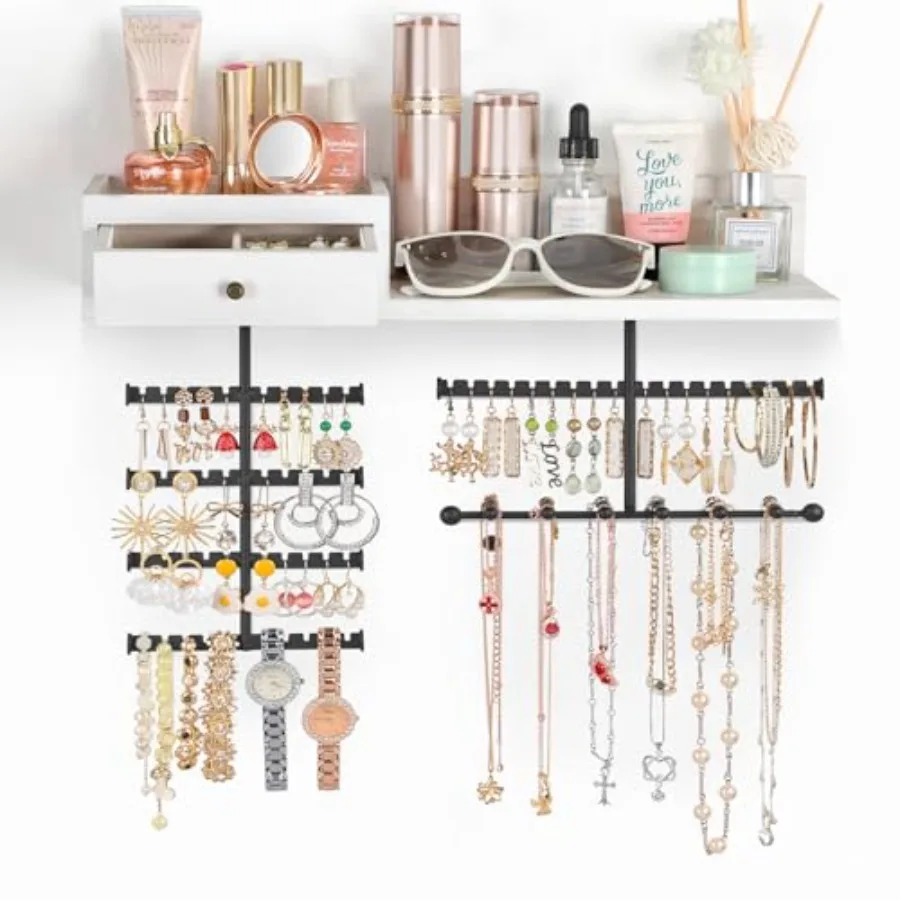 

Органайзер для ювелирных изделий, подвесной настенный держатель для ювелирных изделий с деревенским деревянным ящиком и полкой для хранения большой емкости, дисплей для