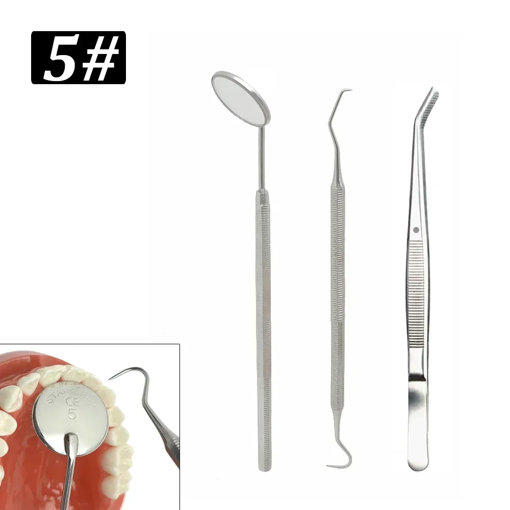 

Dental Mouth Mirror Stainless Steel Dentist Cleaning Tool Tweezer Mirror Explorer Cleaning Kit 5# Mirror
