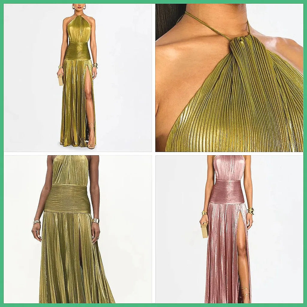 

** Gold Sexy Halter Neck Long Evening Dress for Women, Backless Slit Party Gown ** (Characters: 74)