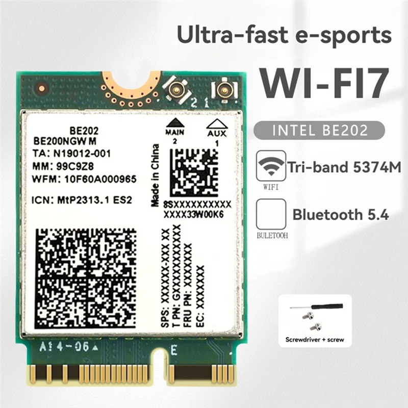 JABS-BE202 Wifi7 カード + 2X10db アンテナ 5374M トライバンド 2.4/5/6G ワイヤレスギガビットネットワークカード Bluetooth 5.4