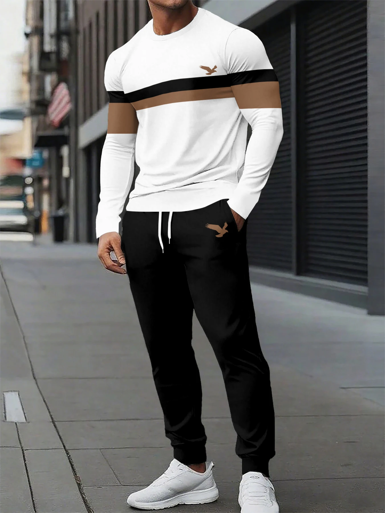 

New Arrival Cross border Bestseller Mens Printed Crew Neck Polo Shirt Casual Set