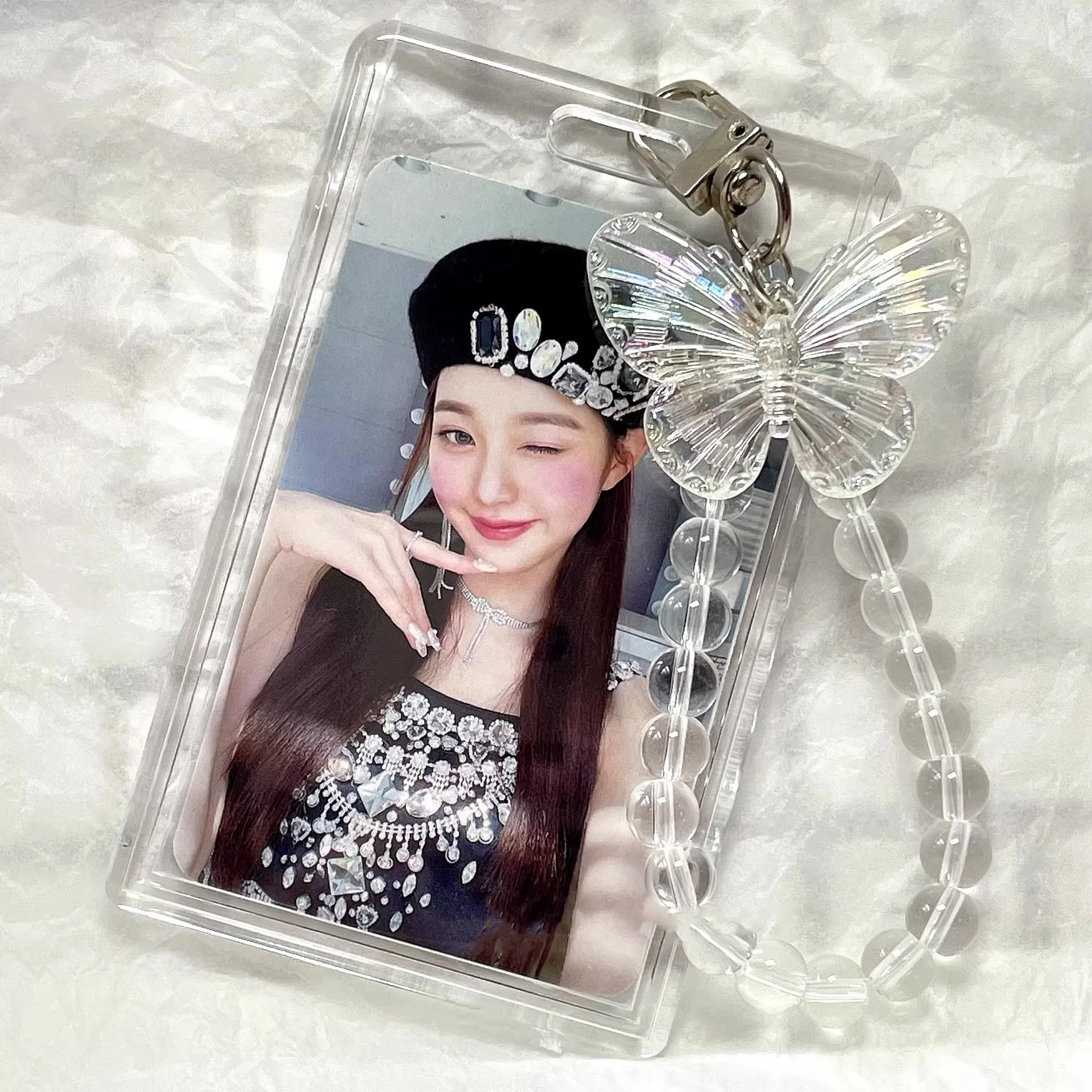 Crystal Butterfly Card Holder Acrylic Clear Id Badge Holder Photocard Keychain For Student Credit Card Office School