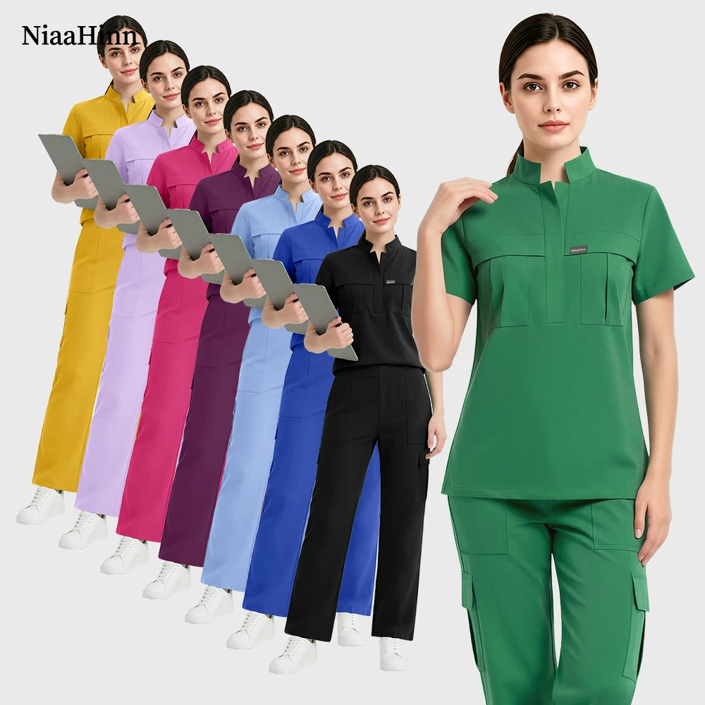 Niaahinn Doctor Nurse Uniform Short Sleeved Long Pants Hand Washing Surgical Suit Dentistry Set Hospital Operating Room Workwear