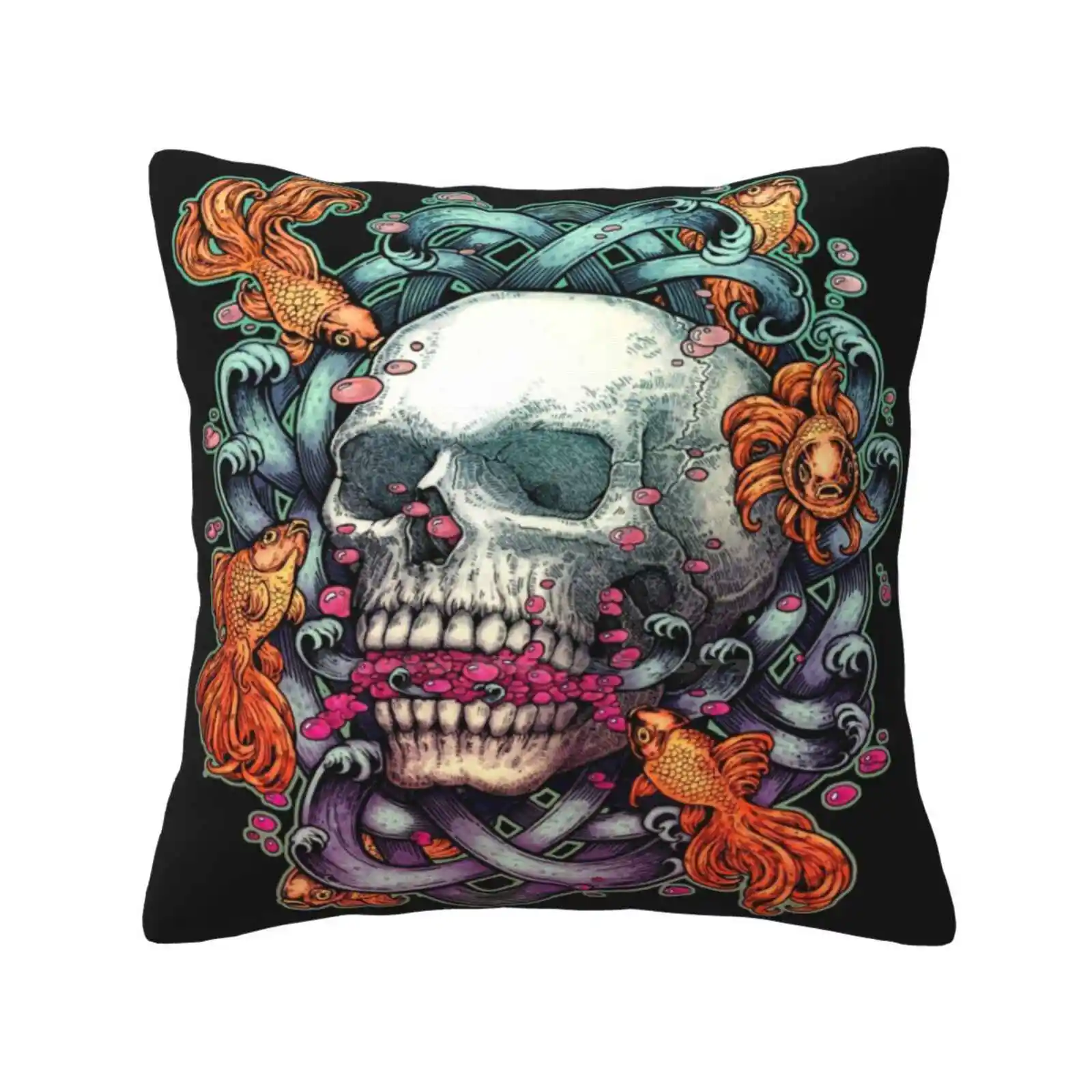 Short Term Dead Memory Soft Comfortable Pillowcase Skull Dead Golden Fish Tattoo Bubble Animal Death Horror Dark