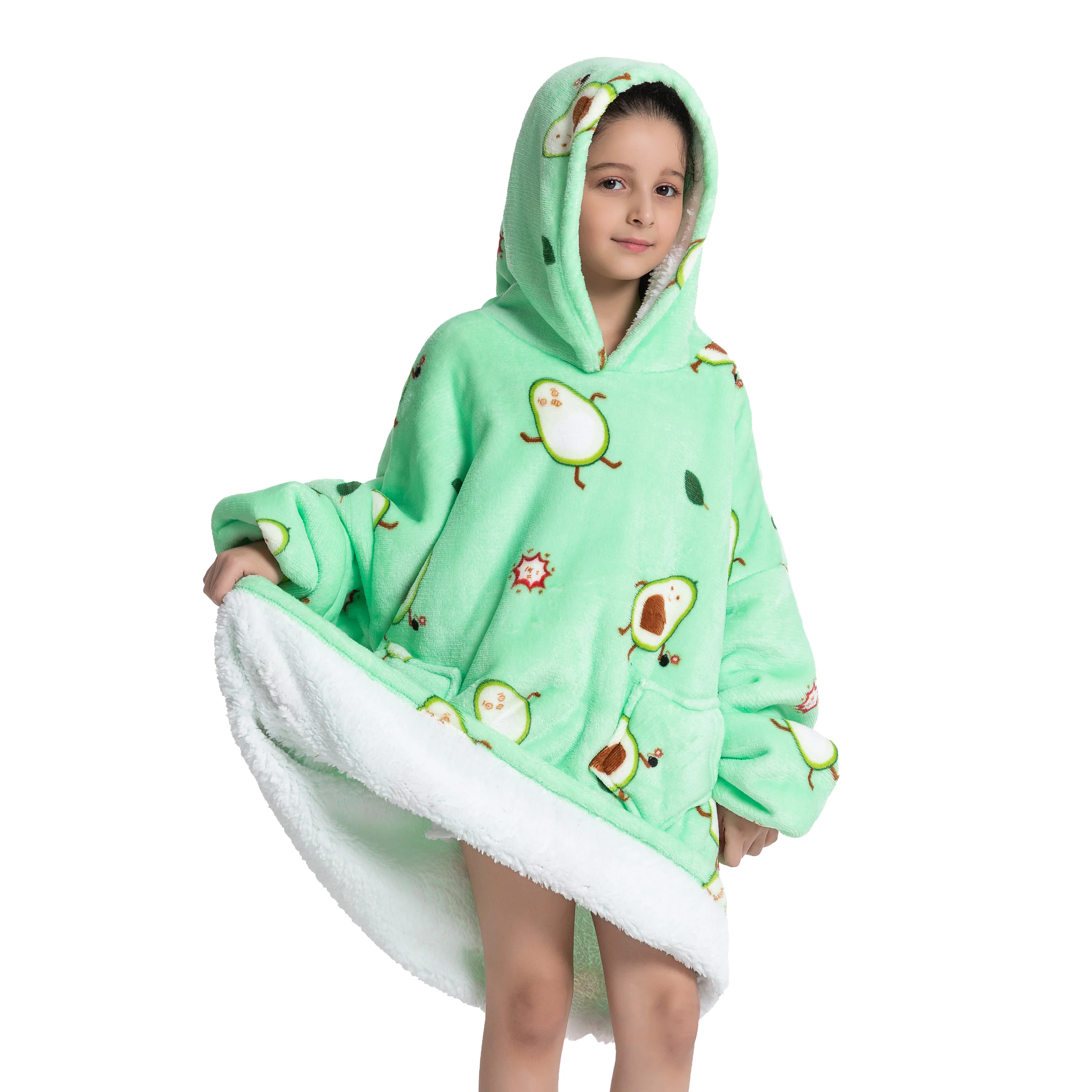 Kids Babys Warm Thick Oversized Wearable Blanket Hoodie for Winter Giant Hooded Sweatshirt Blanket with Sleeves Cartoon Animal