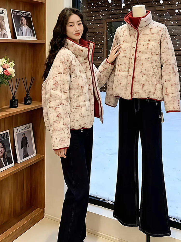 

Red ort down Cotton Jaet Women's Sli Agel Beautiful Winter Outerwear Korean Sle Loose Fit Zipper Closure