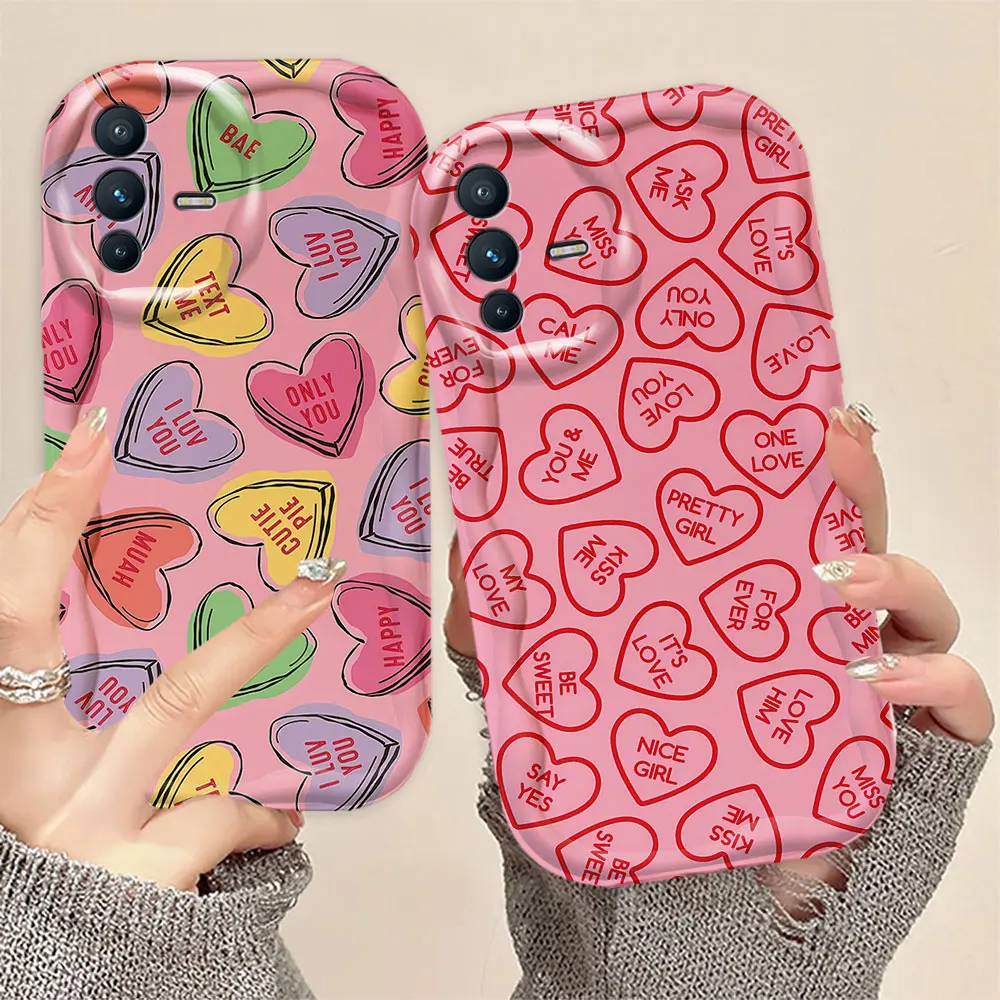 Happy Love Heart 3D Wave Phone Case For VIVO S1 T1 V15 V20 21E V23 V23E V25 V25E V27 V27E V29E V30 V40 V30E Case Funda Capa