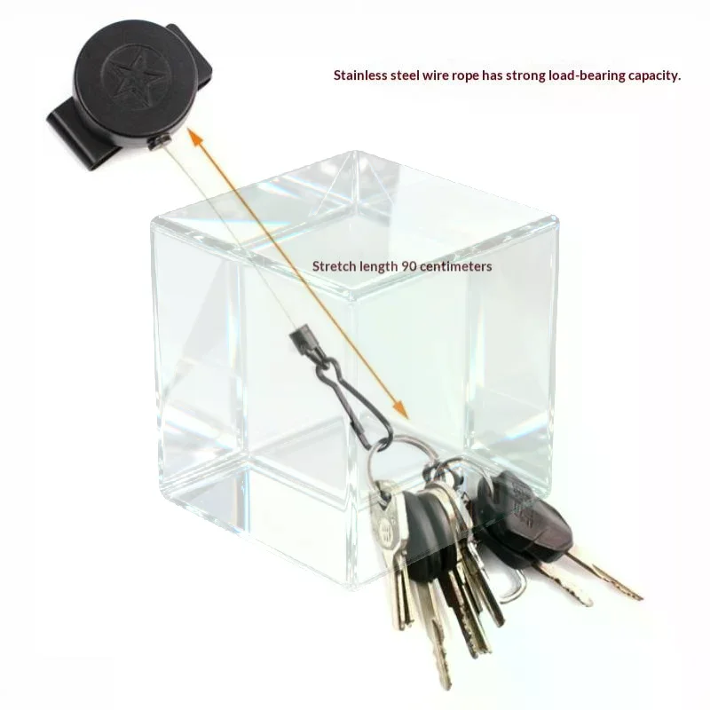 Anti Loss Retractable Easy Pull Keychain With Belt Clip Steel Wire Rope High Rebound Elastic Keyring