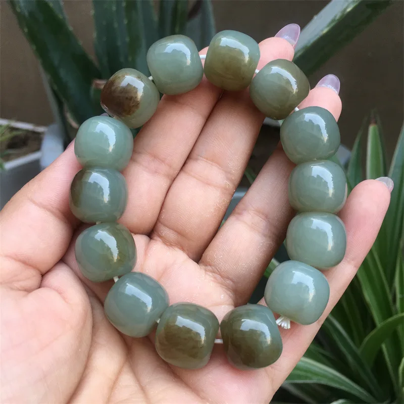 

Hetian Jade Sugar Cane Qie Mo Blue Multi-Gem Bracelet 16Mm Old Shape Beads