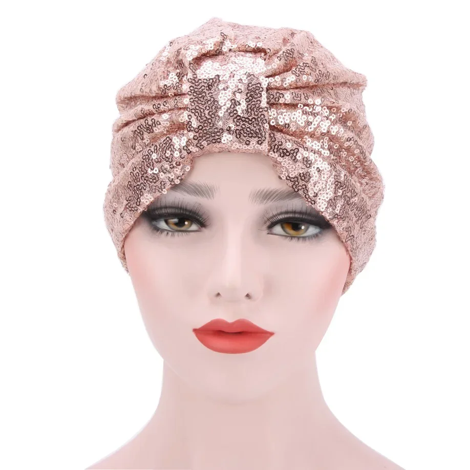 New Glitter Sequins Women's Turban Chemo Cap Muslim Headwear Headscarf Bonnet Hat African Headwraps Indian Caps Head Wraps Mujer