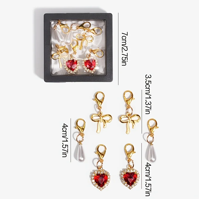 6Pcs Sweet Hot Girl Style Bow Heart Imitation Pearl Shoe Charms, For Women Daily Outfit, Party and Gifting