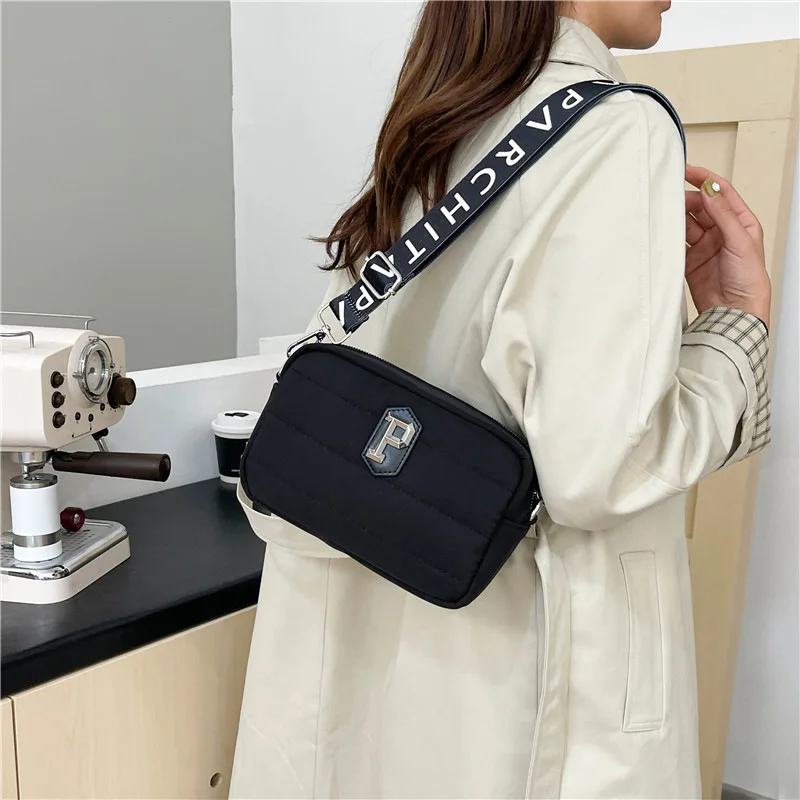 

2025 New Wrinkle Texture Camera Bag Women Fashion Letter Print Crossbody Shoulder Purse Minimalist Stylish