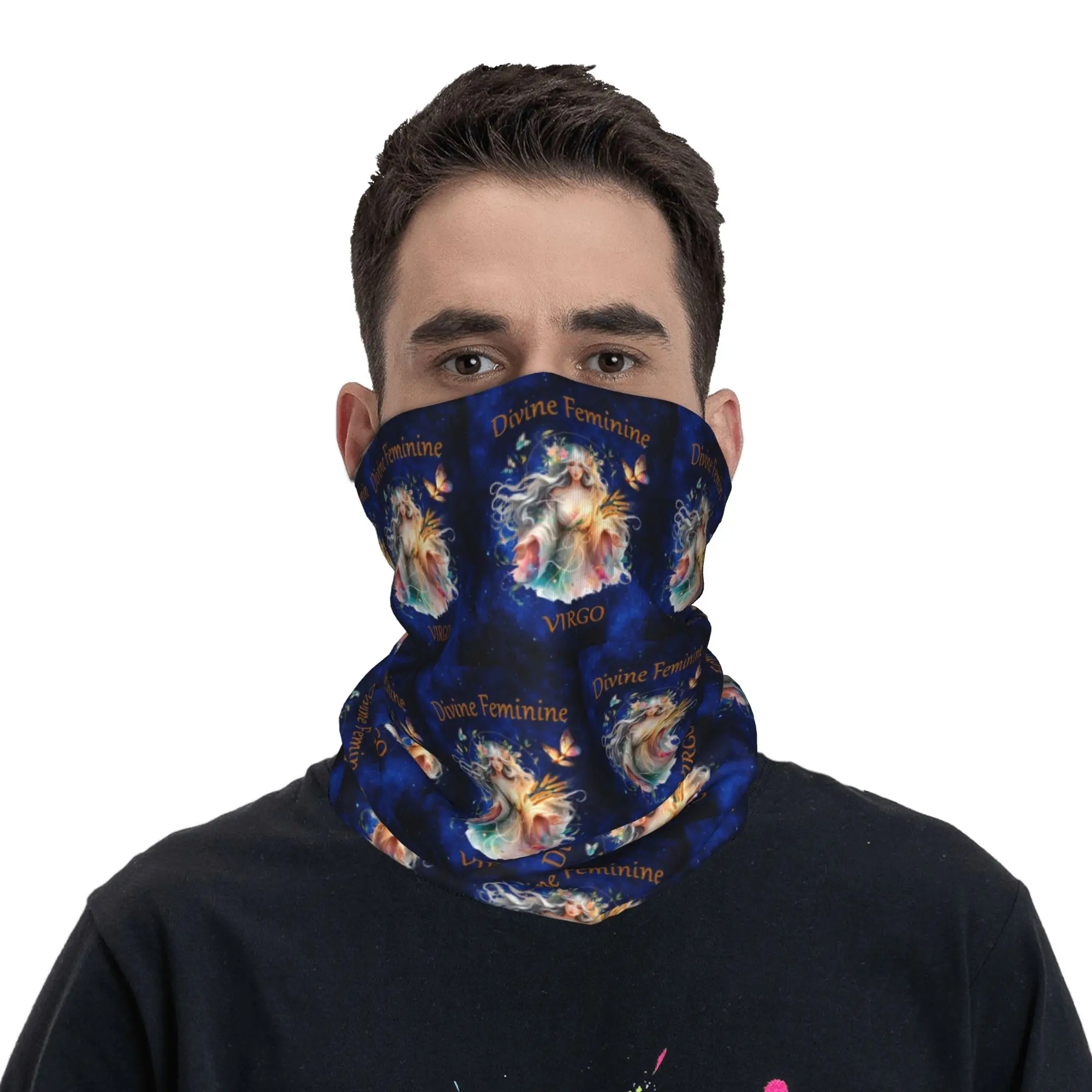 Divine Feminine Virgo Maiden of Earth Wisdom and Celestial Grace Bandana Neck Gaiter Printed Face Scarf Cycling Scarf Cycling