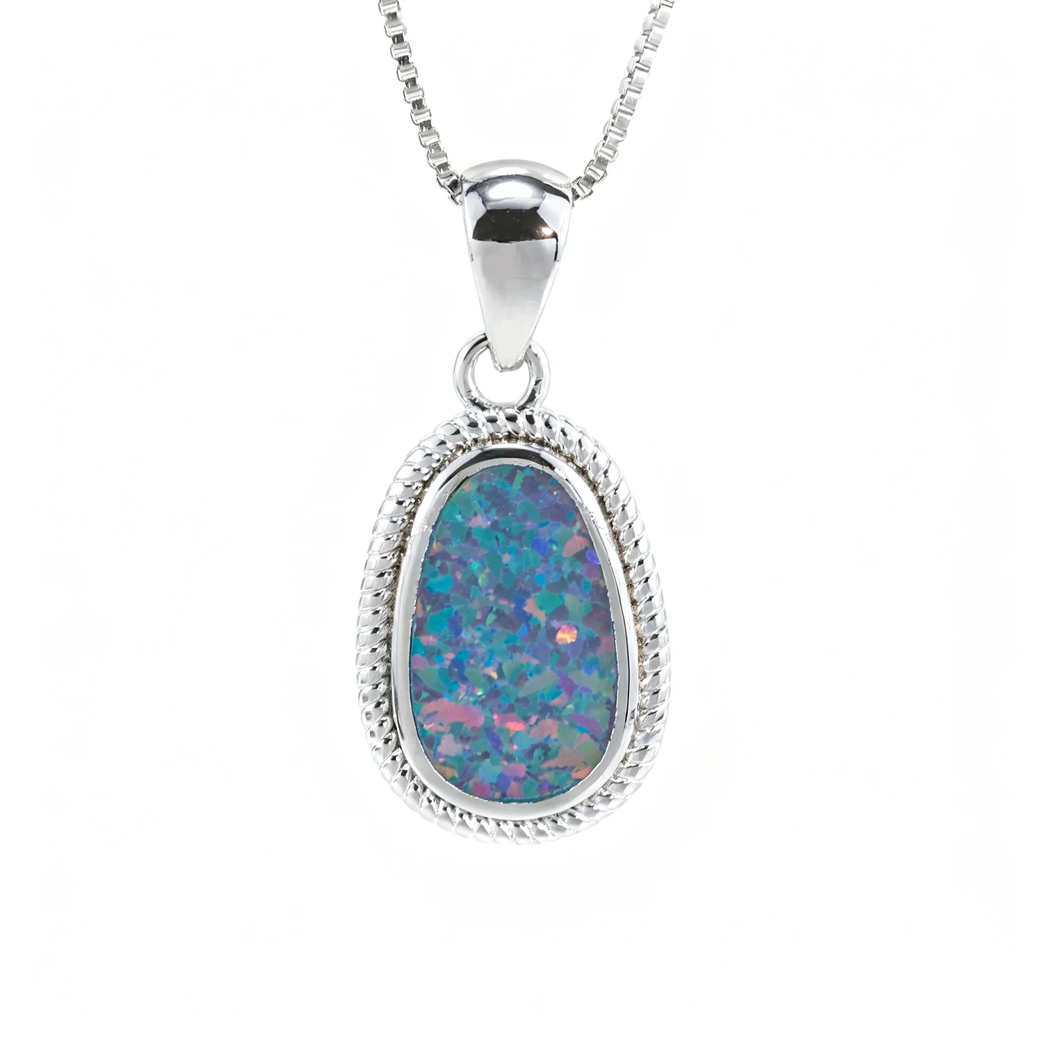 Solid Opal Pendant Necklace with Rope Edge,Teal Blue Green Oval Opal Gemstone,Elegant Minimalist Dainty Jewelry Gift for Women