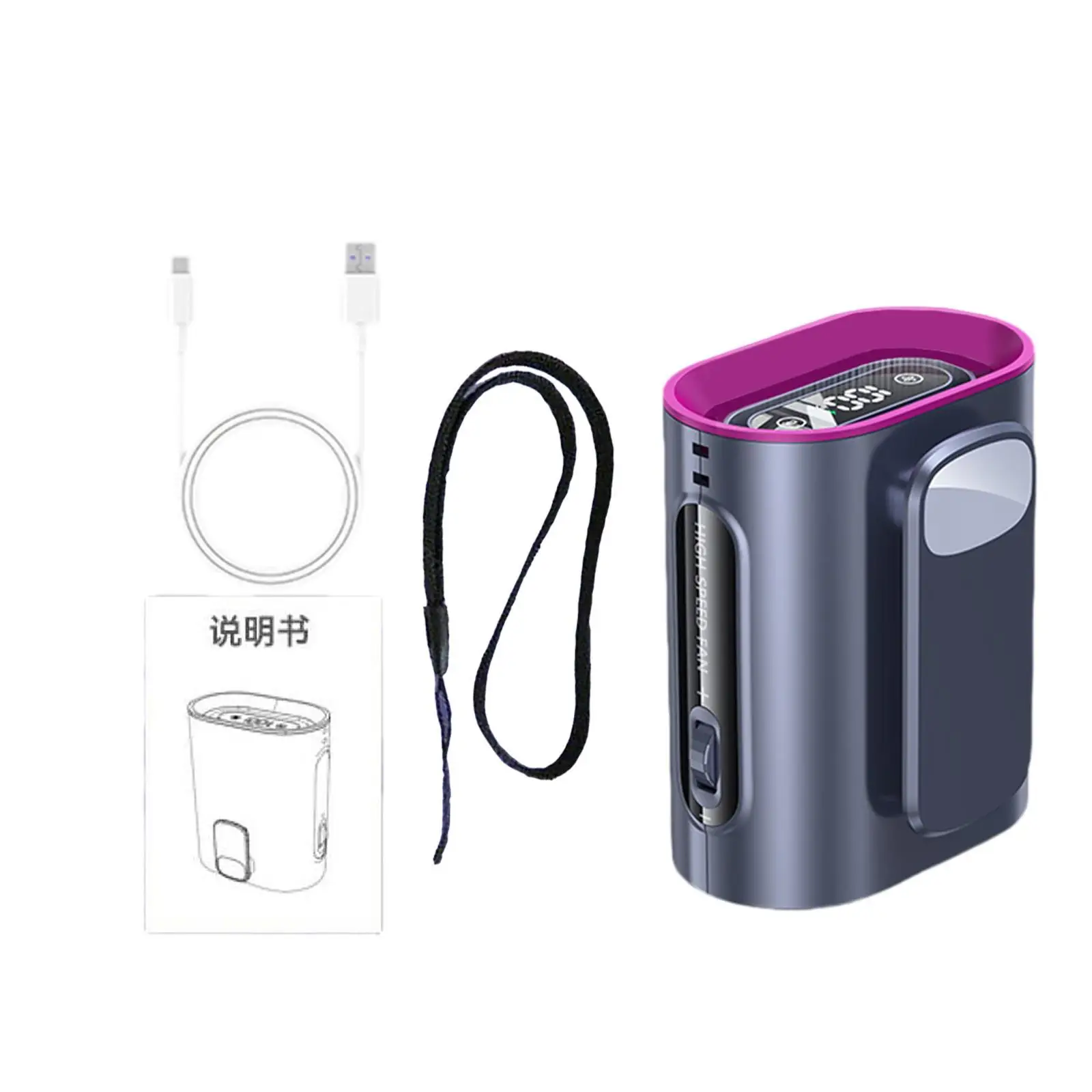 Портативный вентилятор с цифровым дисплеем и подвесной веревкой 100, регулируемая столешница для пеших прогулок, работы на открытом воздухе, дома, пешего туризма, путешествий