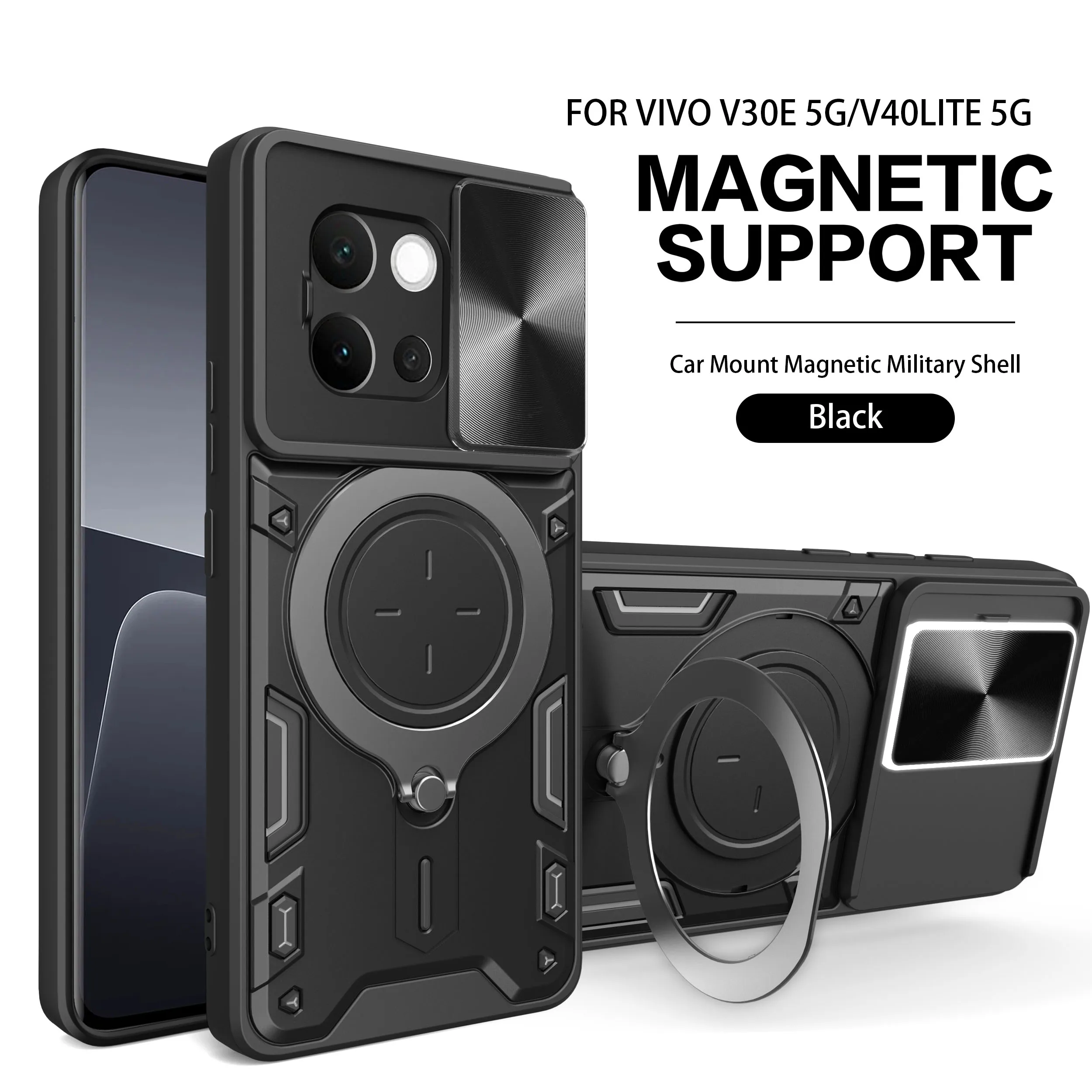 Armor Case for vivo V30e 5G Slide Camera Car Mount Magnetic Holder Slicone Hard Shockproof Phone Cover vivoV30e V2339 Shell