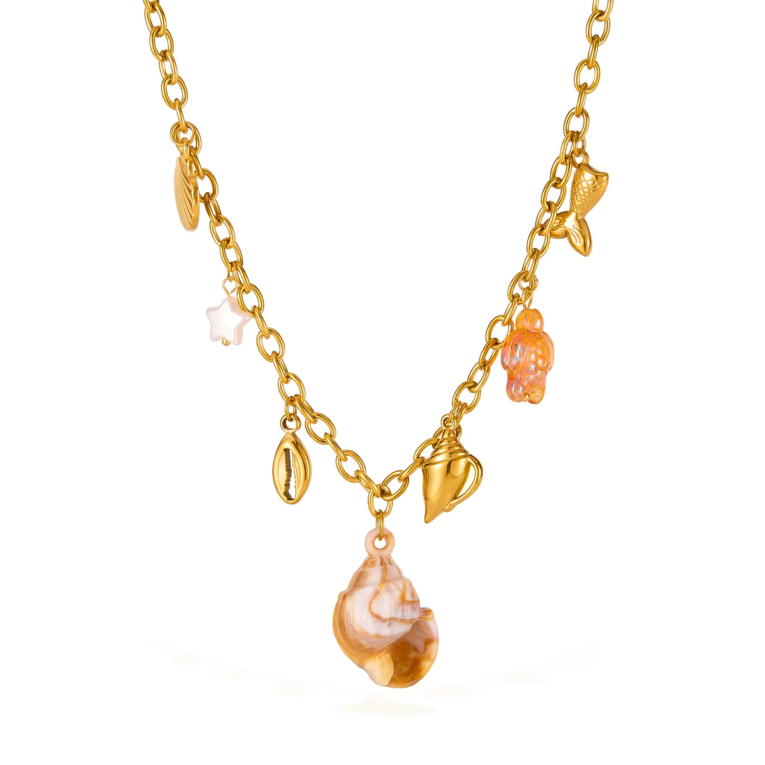 

Boho Beach Shell Pendant Necklace for Women – Stainless Steel Holiday Style Clavicle Chain