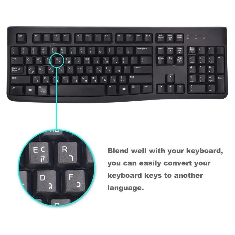 

652F наклейка на клавиатуру водонепроницаемые прочные наклейки на кнопки клавиатуры для клавиатуры на иврите