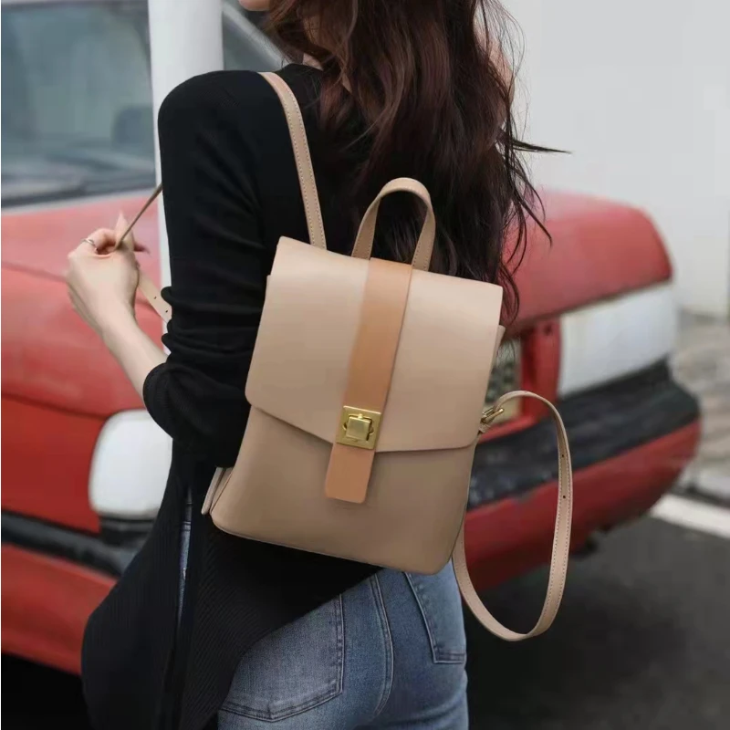 Women\'s Backpack High Quality Genuine Leather Luxury Bag Large Capacity Girls Schoolbag New Fashion Ladies Cute Travel Bag