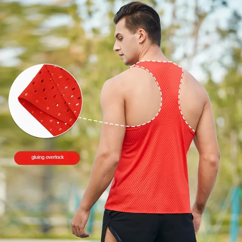 Quick Dry Mesh Tank Top Men Fitness Lightweight Hollow Out Sleeveless Undershirt Athletic Wear Male Running Training Sports Vest