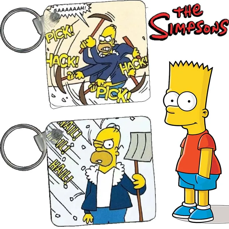 Simpsons Homer Creative Key Ring Double-Sided Printing Stainless Steel Keychain Pendant Key Chain Accessories Fashion Gifts New