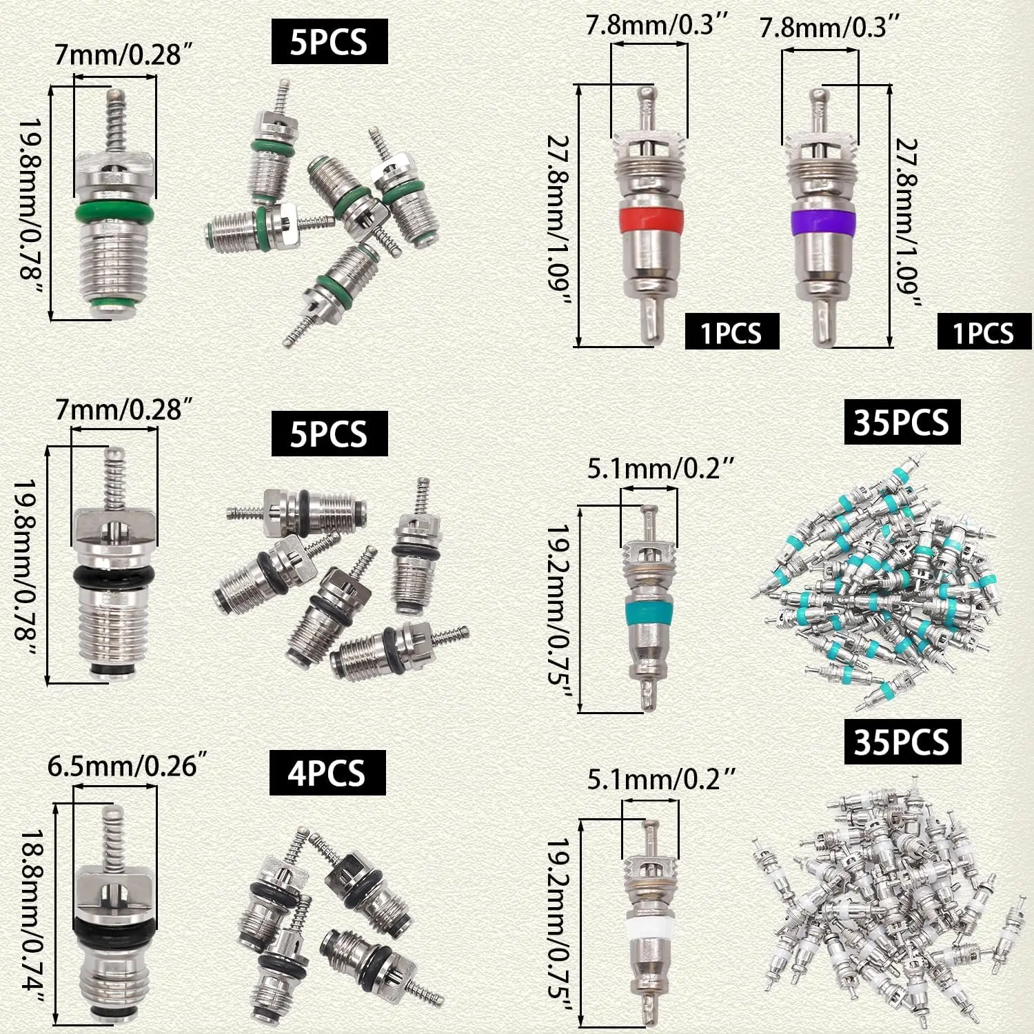 102PCS Car Air Conditioner Valve Core Accessories  with valve core Remover Tool R12 R134a Refrigeration Tire Valve  Cores /C val