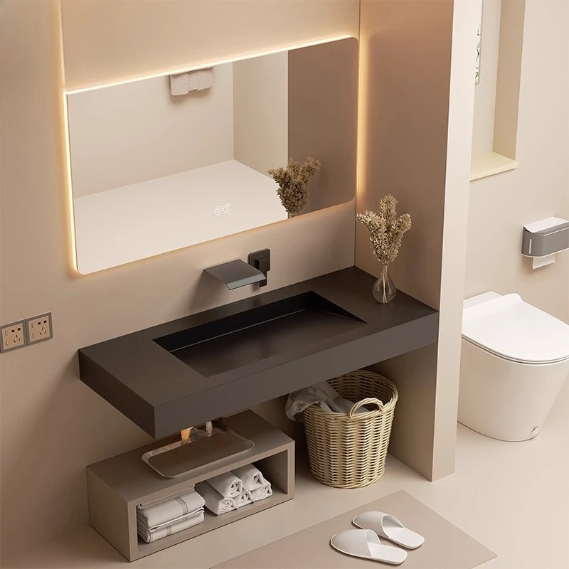 Rock slab integrated basin countertop hidden wall-mounted washbasin wash basin sink wash