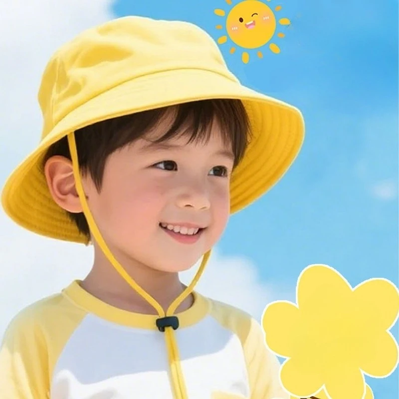 

Childrens Spring Outing Essential Small Yellow Bucket Hat Kindergarten Primary School Students Pom Pom Hat