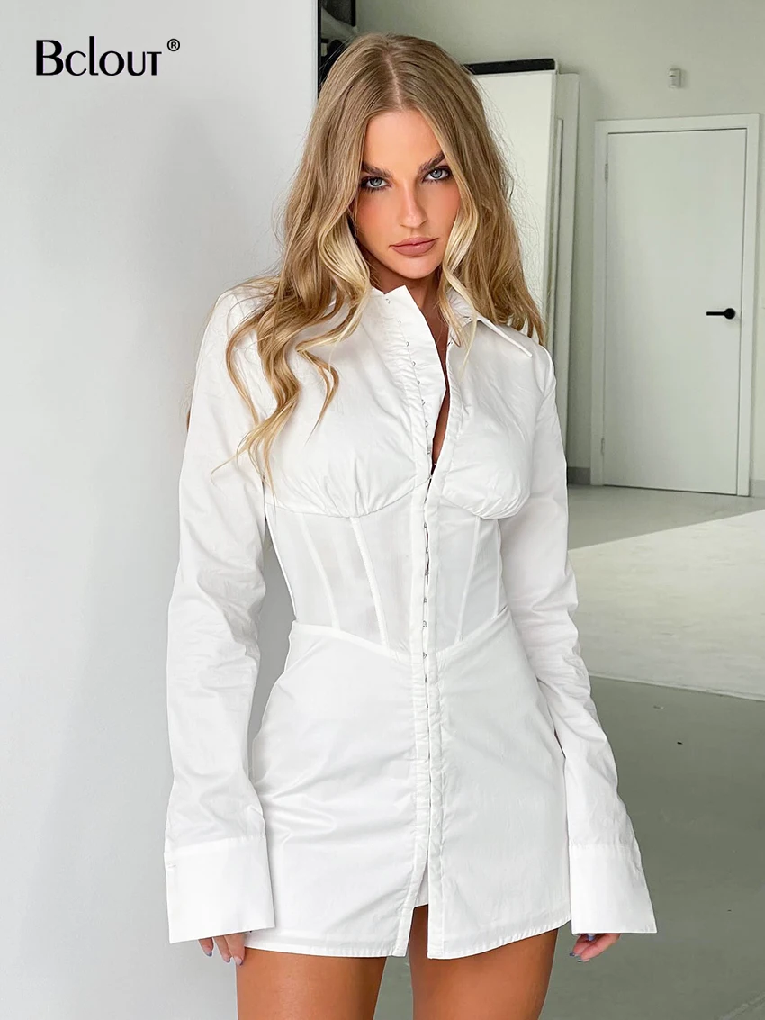 Bclout Autumn Corset White Dress Women 2024 Sexy Tight Long Sleeve High Waist Mini Dresses Elegant Party Bodycon Dresses Female