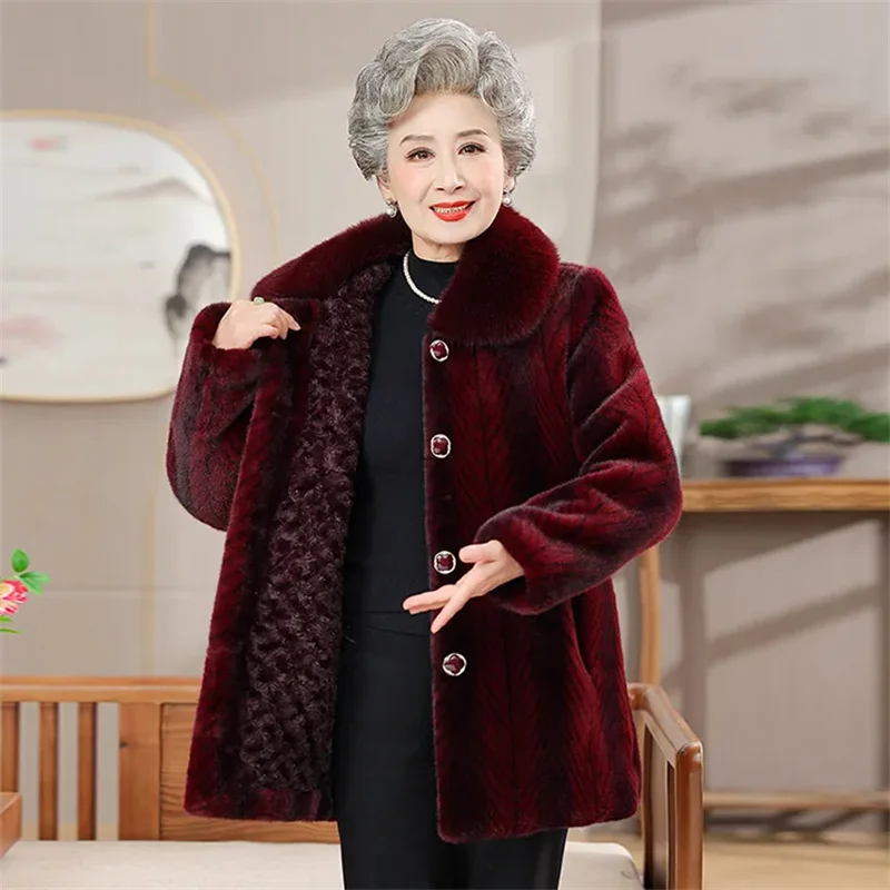 Winter Thicke Mink Fleece Coat Women Imitation Fur Mink Coat Mom Winter Warm Cotton Coat Female Faux Fur Jacket Outerwear XL-5XL