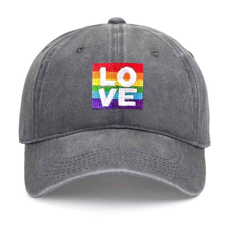 1-Pack Black Baseball Cap with Rainbow LOVE Embroidery - Adjustable Lightweight Breathable Unisex Hat for All Seasons, Outdoor C