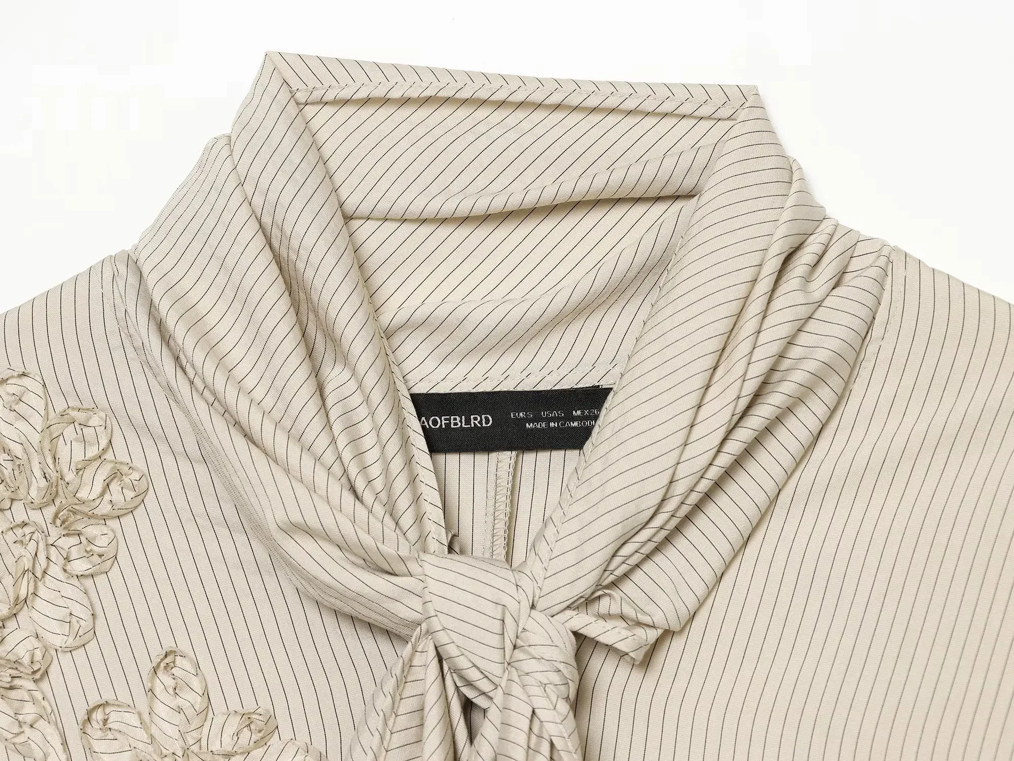 Gestreifte Hemden für Damen, Vintage, elegant, mit Puffärmeln, Sommer, neue High-Street-Kleidung, Freizeit, einreihig, mit Reverskragen. – Detail 9
