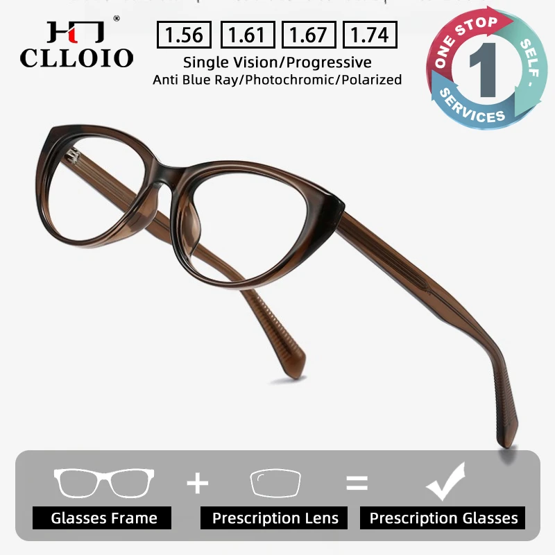 

CLLOIO Classic Trendy Vintage Prescription Glasses Blue Light Blocking Myopia Glasses TR90 Cat Eye Progressive Reading Eyewear
