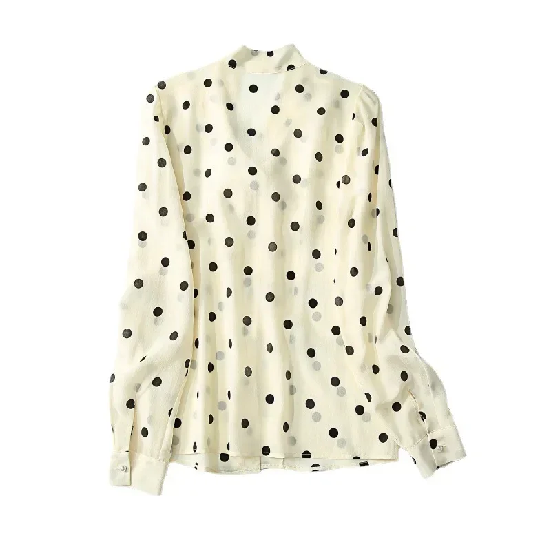 

Birdsky, 1 шт., женская блузка, топы, пуловер, топ с V-образным вырезом, галстук-бабочка с длинными рукавами, 100% натуральный шелк тутового шелка в горошек, S-663