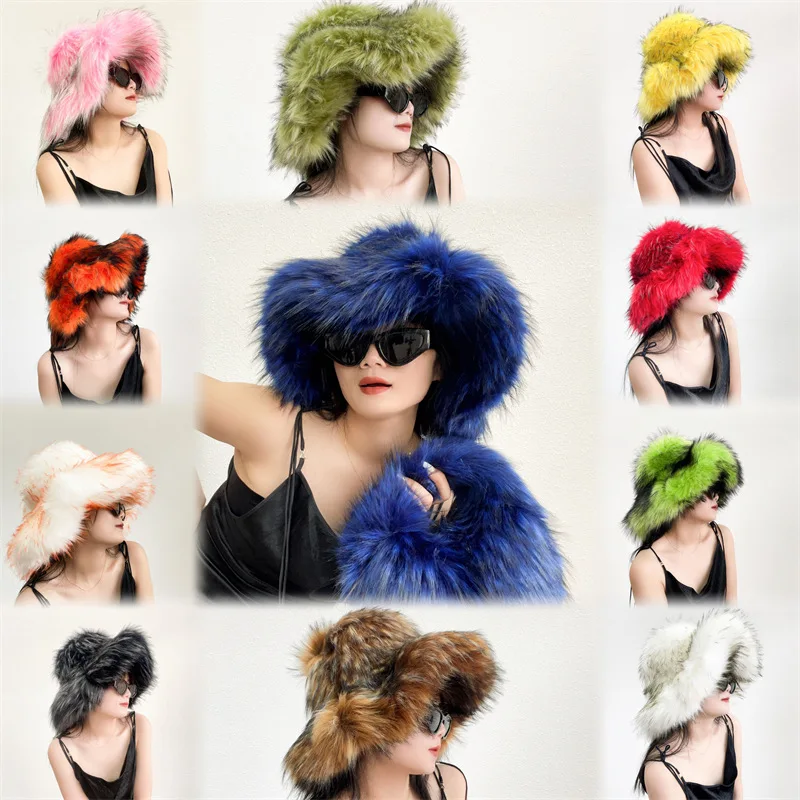 

Faux Raccoon Fur Hat for Women - Thickened Winter Thermal Punk Y2K Street Style Beanie Cap