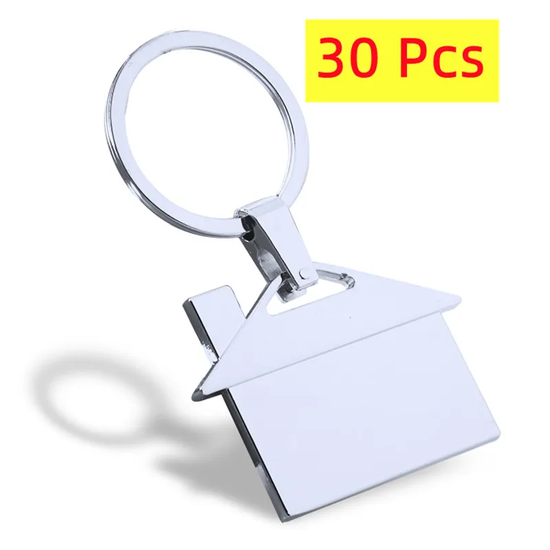 30 pcs wholesale  Chrome Metal House Shape Keyring Shiny Key Ring Chain Lover Wedding Gift