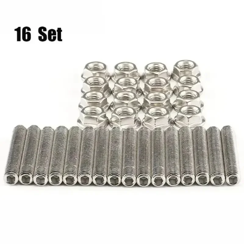 16set Stainless Steel Bolts Exhaust Manifold Header Stud Kit For Ford F150 4.6/5.4L V8