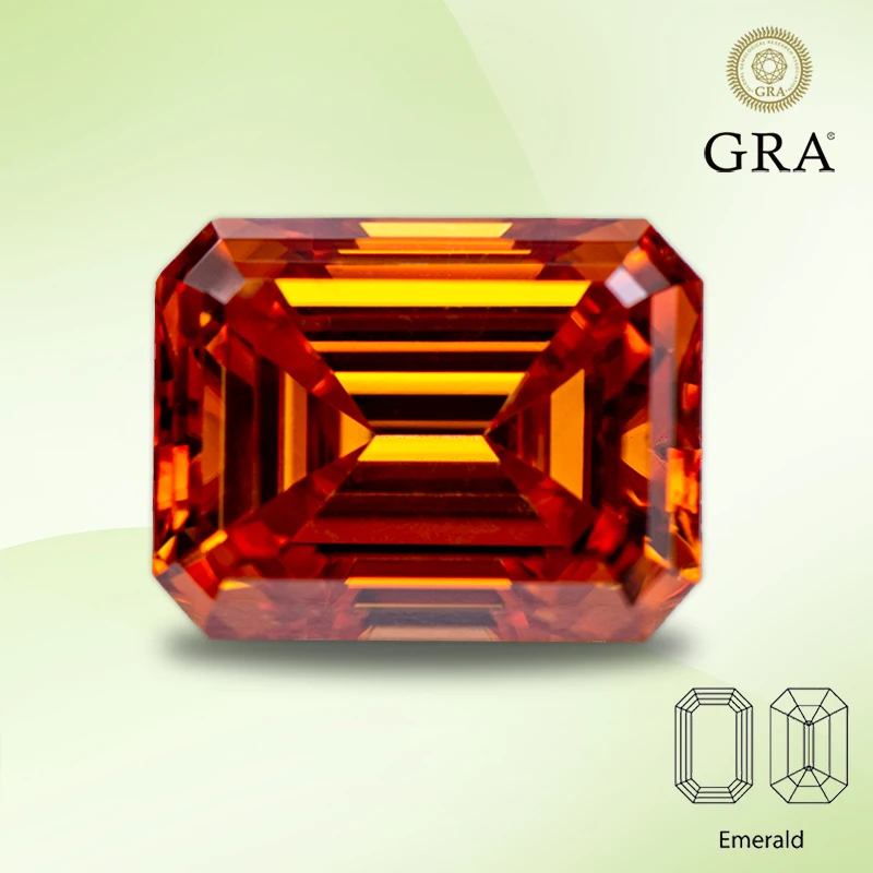 

Moissanite Stone Orange Color Emerald Cut Lab Created Heat Diamond Gemstone for DIY Advanced Jewelry Making with GRA Certificate