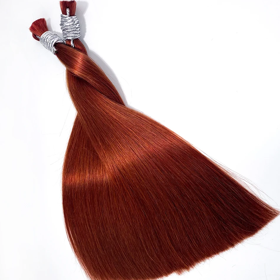 Extensiones de cabello humano a granel de alta calidad, Cabello 100% Natural Real sin trama, rojo profundo, marrón, 33 #, engrosamiento de raíces para salón